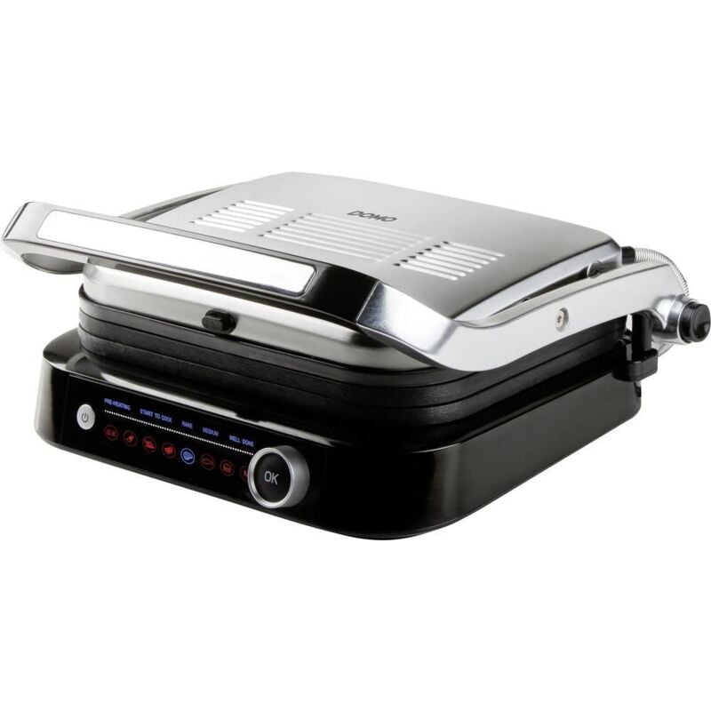 Genius électrique Grill à contact revêtement anti-adhésif, avec écran acier inoxydable, noir - Domo