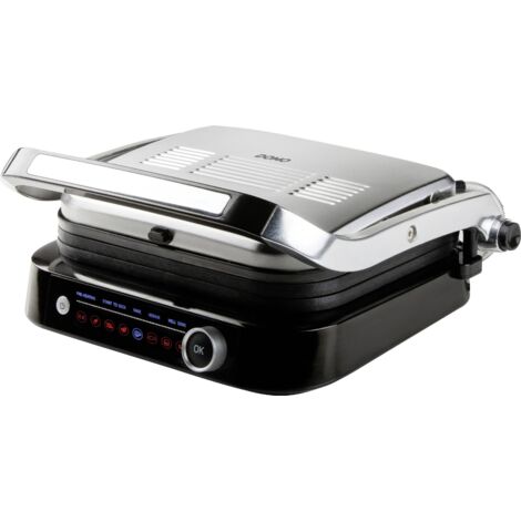 DOMO Genius électrique Grill à contact revêtement anti-adhésif, avec écran acier inoxydable, noir