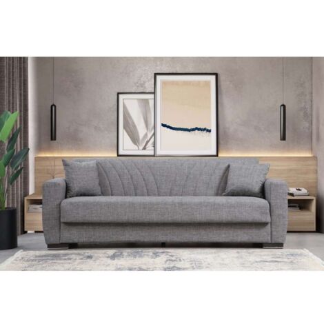 Domo Mea Divano Letto New York 3 Posti Grigio - 210x75x80 cm - Facile Apertura