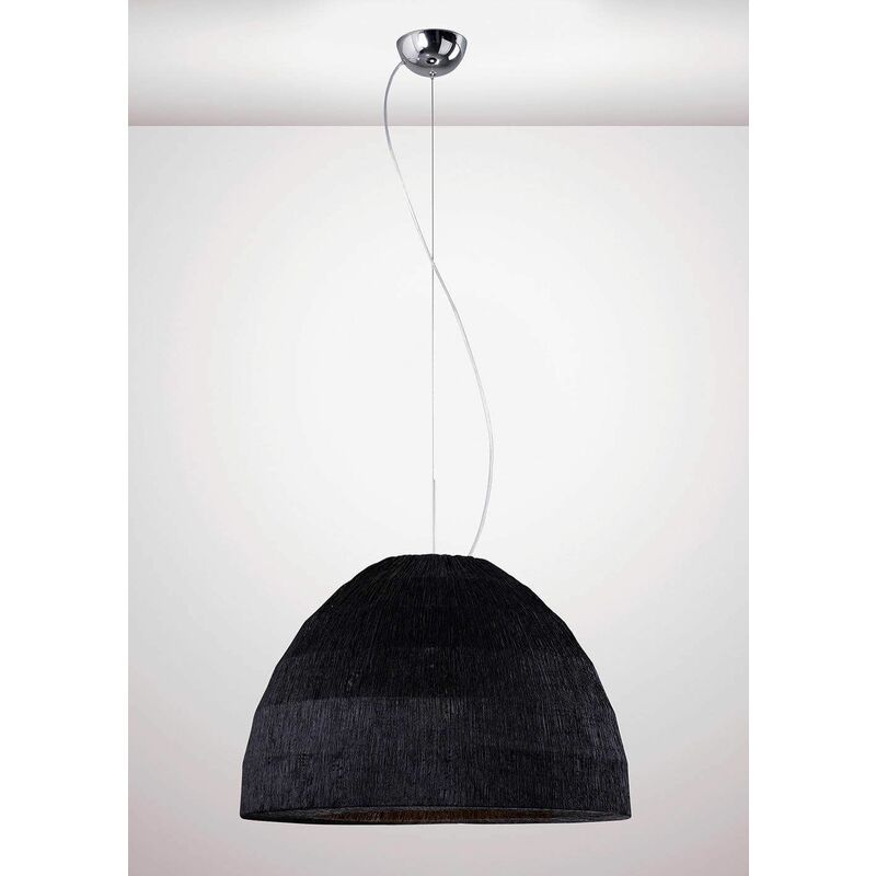 09diyas - Domo pendant lamp 3 Bulbs chrome polished / black Fabric lampshade