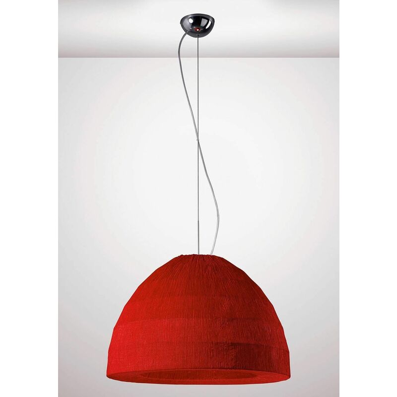 09diyas - Domo pendant lamp 3 Bulbs chrome polished / red Fabric shade