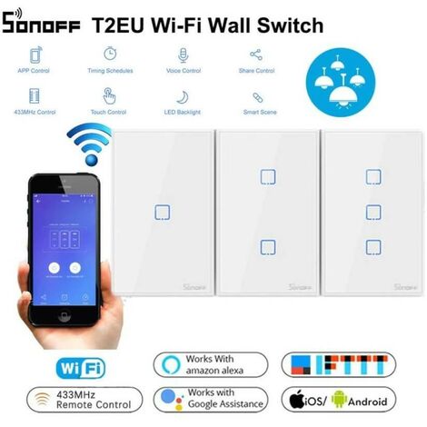 Domotica INTERRUTTORE luce WIFI TOUCH Basic Sonoff T1 T2 T3 Alexa Google 503 CE  2 canali