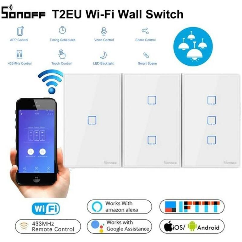 Domotica interruttore luce wifi touch Basic Sonoff T1 T2 T3 Alexa Google 503 ce 2 canali