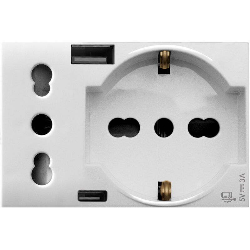 Prise Bypass Schuko prise standard italienne usb Type a et c Domus S44 2P+E 10/16A 3M