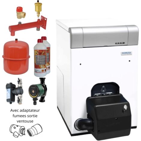 Domusa – Chaudière fioul condensation 30 kW – Brûleur inclus – Rendement supérieur à 103% – Adaptateur et sortie ventouse – Pour biofioul