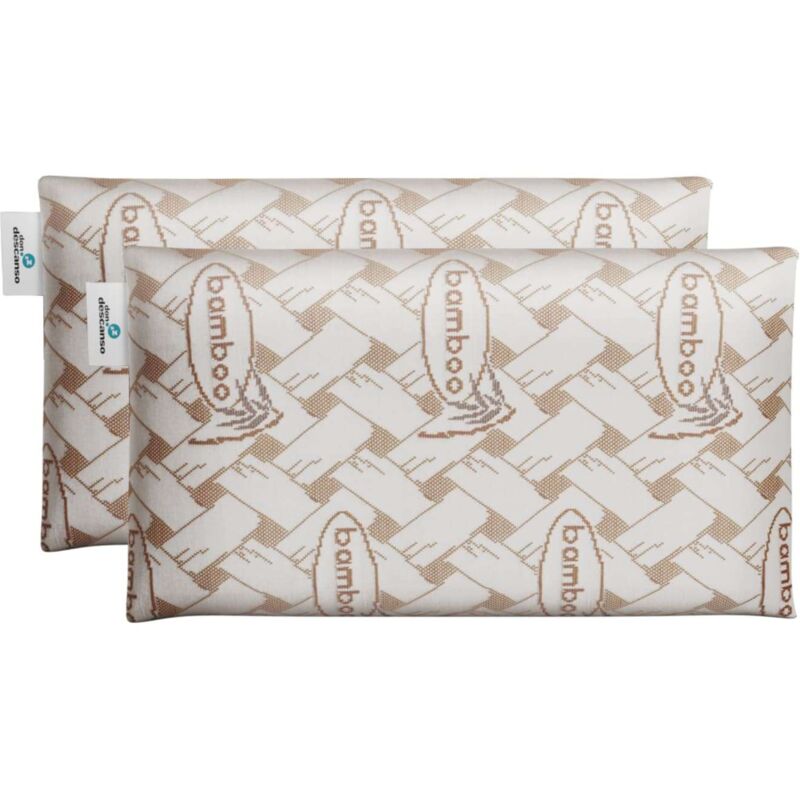 

Don Descanso-Pack 2 Almohadas de Viaje Viscoelásticas Bamboo(42 x 24cm)Ideal para Coche y Avión, Apoyo de Cabeza y Cuello - Blanco