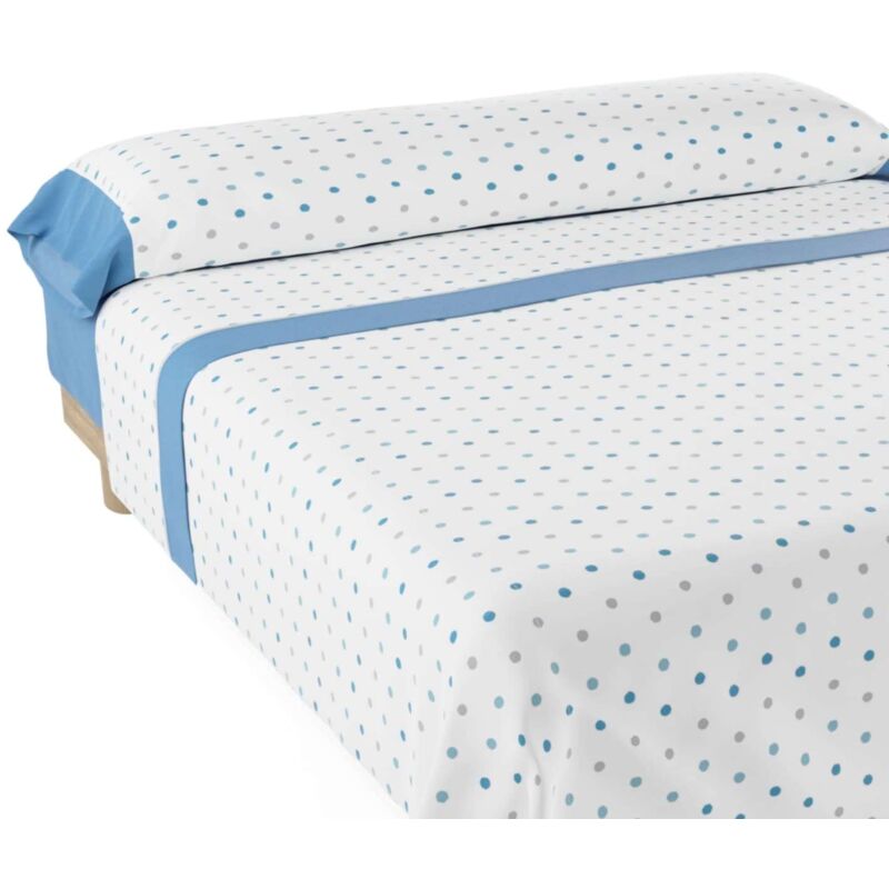 

–Juego de Sábanas y Fundas de Almohada Maia. Estampado lunares Azul. Diferentes medidas cama 135 - Azul / Blanco - Don Descanso