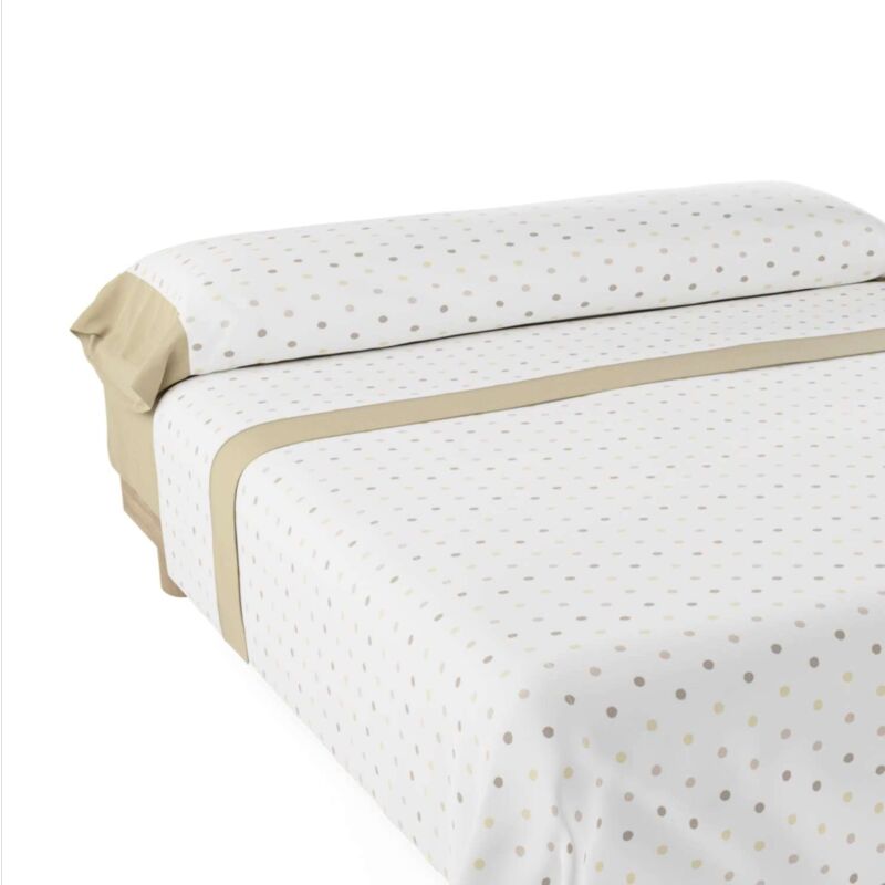 

– Juego de Sábanas y Fundas de Almohada Maia. Estampado lunares Beige. Diferentes medidas cama 105 - Beig / Blanco - Don Descanso