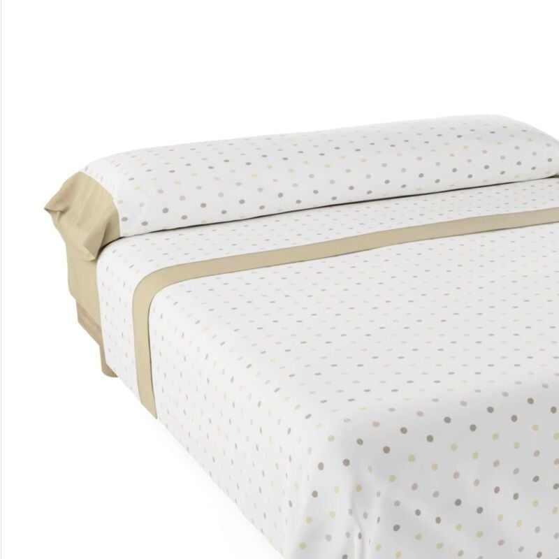 

DON DESCANSO – Juego de Sábanas y Fundas de Almohada Maia. Estampado lunares Beige. Diferentes medidas cama 135 - Beig / Blanco