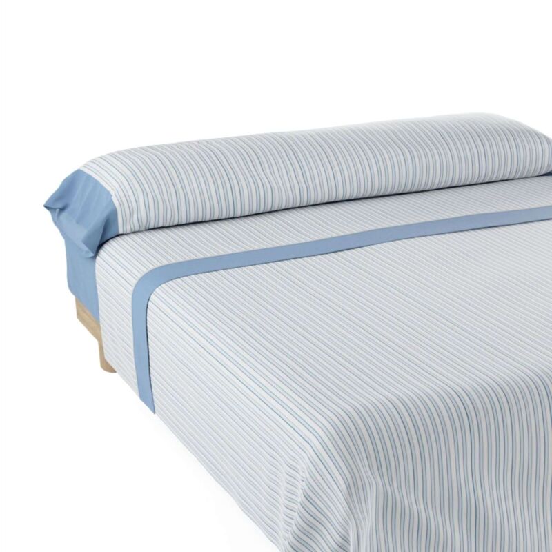 

–Juego de Sábanas y Fundas de Almohada Vega,(Disponible Varios tamaños) Estampado rayas Azul cama 160 - Azul / Blanco - Don Descanso