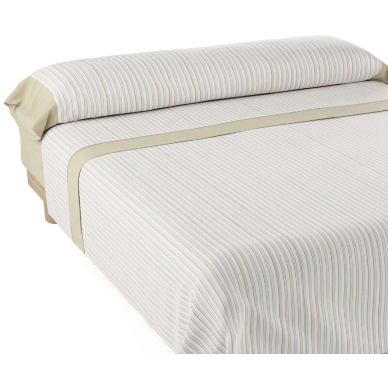 

–Juego de Sábanas y Fundas de Almohada Vega,(Disponible Varios tamaños) Estampado rayas Beige cama 135 - Beig y Blanco - Don Descanso