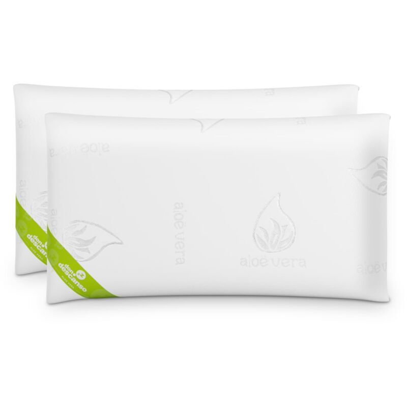 Don DESCANSO-Pack 2 Oreillers Aloe Vera avec flocons viscoélastiques, fermeté moyenne, ergonomique, adaptable et transpirable. Blanc