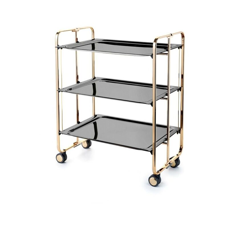 

Carrito auxiliar con ruedas BAUHAUS, armazón con baño de oro, 3 bandejas.,. Diseño y fabricación española. - Don Hierro