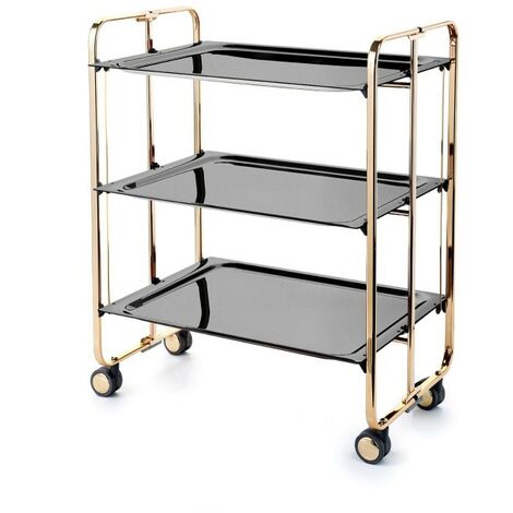 DON HIERRO, Carrito camarera BAUHAUS, armazón con baño de oro. 3 bandejas.,. Diseño y fabricación española.