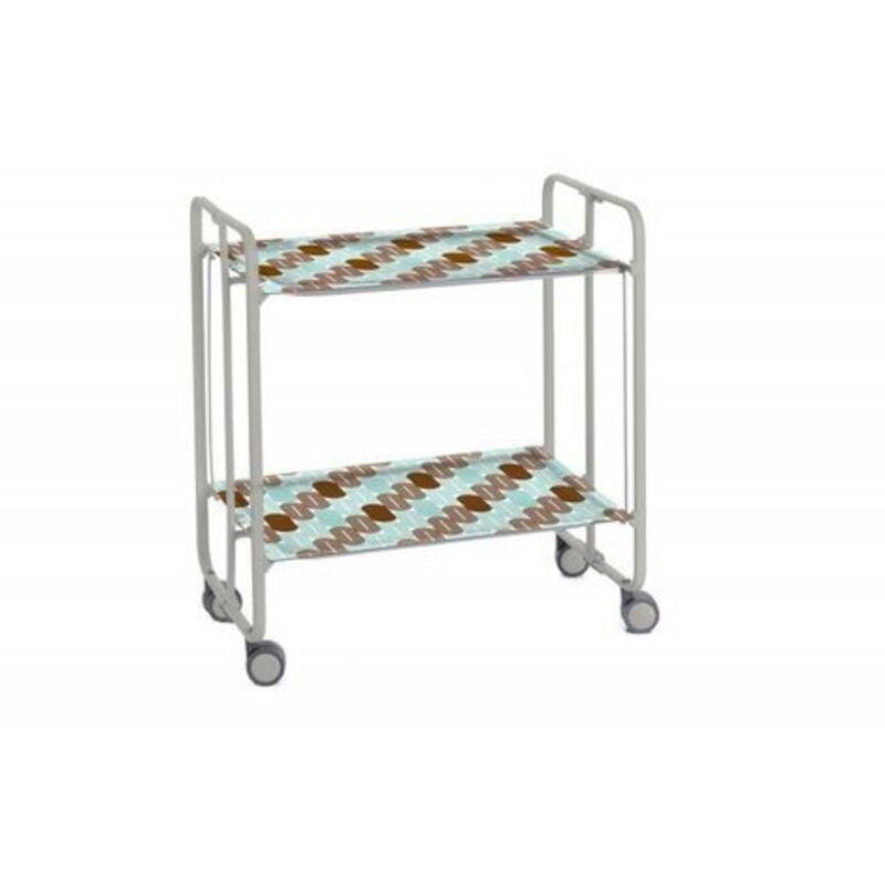 

DON HIERRO, Carrito auxiliar con ruedas BAUHAUS, armazón metálico de color gris, 2 bandejas,. Diseño y fabricación española.