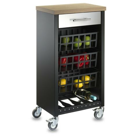 DON HIERRO - Desserte de cuisine KARA, noir-inox-bois
