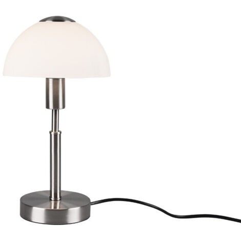 DON II LAMPADA DA TAVOLO CUPOLA VETRO BIANCO E METALLO ACCIAIO SATINATO CON INTERRUTTORE H. 33CM 1 LUCE ATTACCO E14