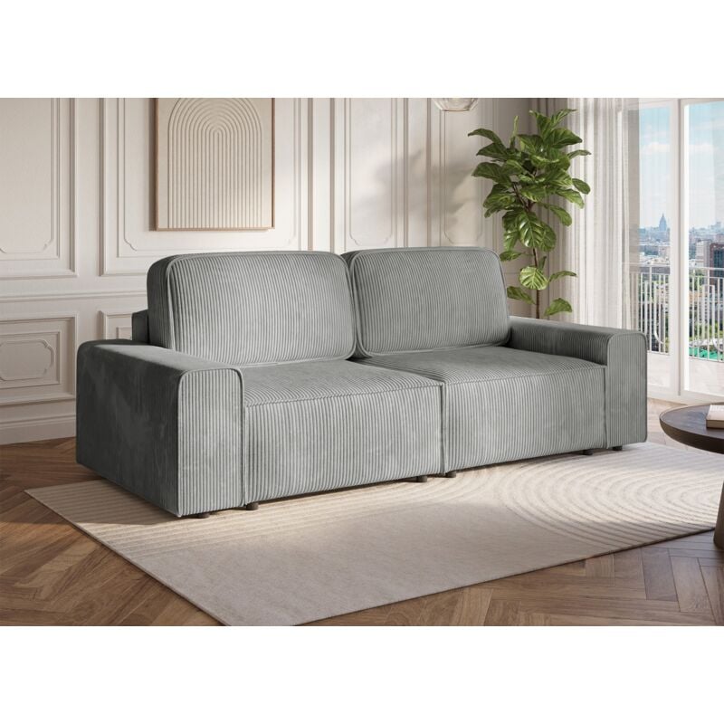 Deco In Paris - dona - Canapé 3 places convertible avec coffre en velours côtelé épais gris dona