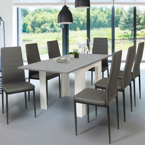 DONA Mesa de comedor rectangular extensible para 4-8 personas con tablero efecto hormigón 80-160 cm