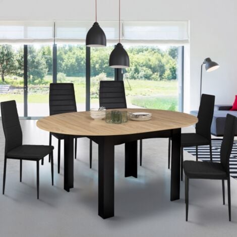 IDMARKET DONA mesa de comedor redonda extensible 4-6 personas tablero negro imitación haya 120-160 cm