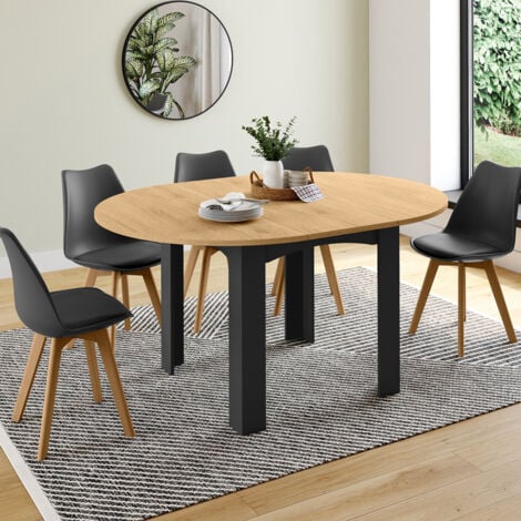 IDMARKET DONA tavolo da pranzo rotondo allungabile 4-8 persone piano effetto faggio nero 120-160 cm
