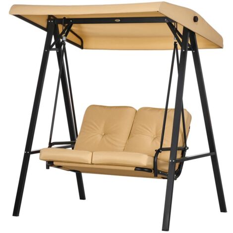 DONDOLO 2 POSTI IN ACCIAIO E TESSUTO TESLIN CON TETTUCCIO REGOLABILE E CUSCINI. 138X106X174 CM. BEIGE