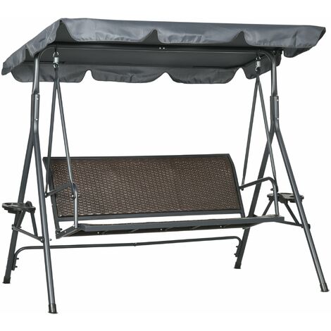 Dondolo  204x112x150 cm in Acciaio e Rattan PE Grigio e Marrone