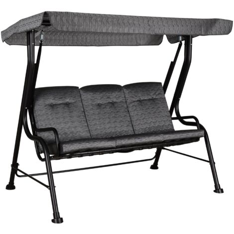 Dondolo 3 Posti 200x120x170 cm in Acciaio e Tessuto Nero