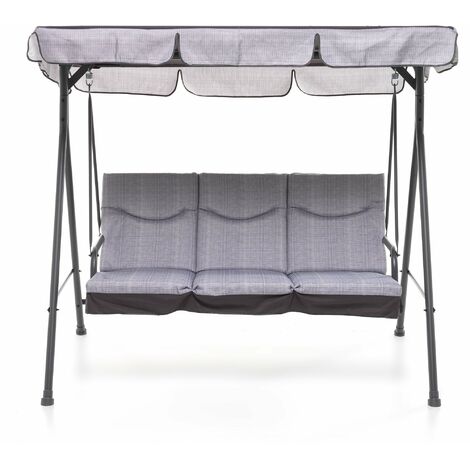 Dondolo 3 Posti da Giardino 184x120x160 cm in Ferro e Poliestere Madagascar Antracite e Grigio