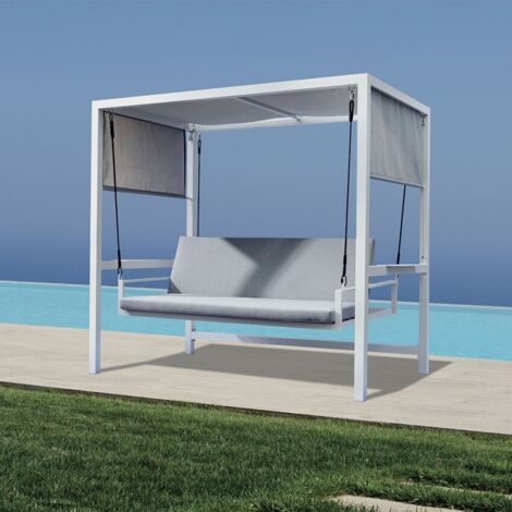 Dondolo 3 posti reclinabile, con gazebo bianco grigio Olefin