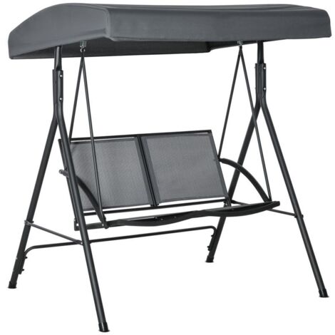DONDOLO A 2 POSTI DA GIARDINO CON TETTUCCIO REGOLABILE 140 X 118 X 162CM GRIGIO