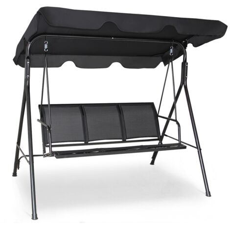 Dondolo a 3 posti con oscurante da giardino Altalena adulti da esterno 170x110x150cm Nero