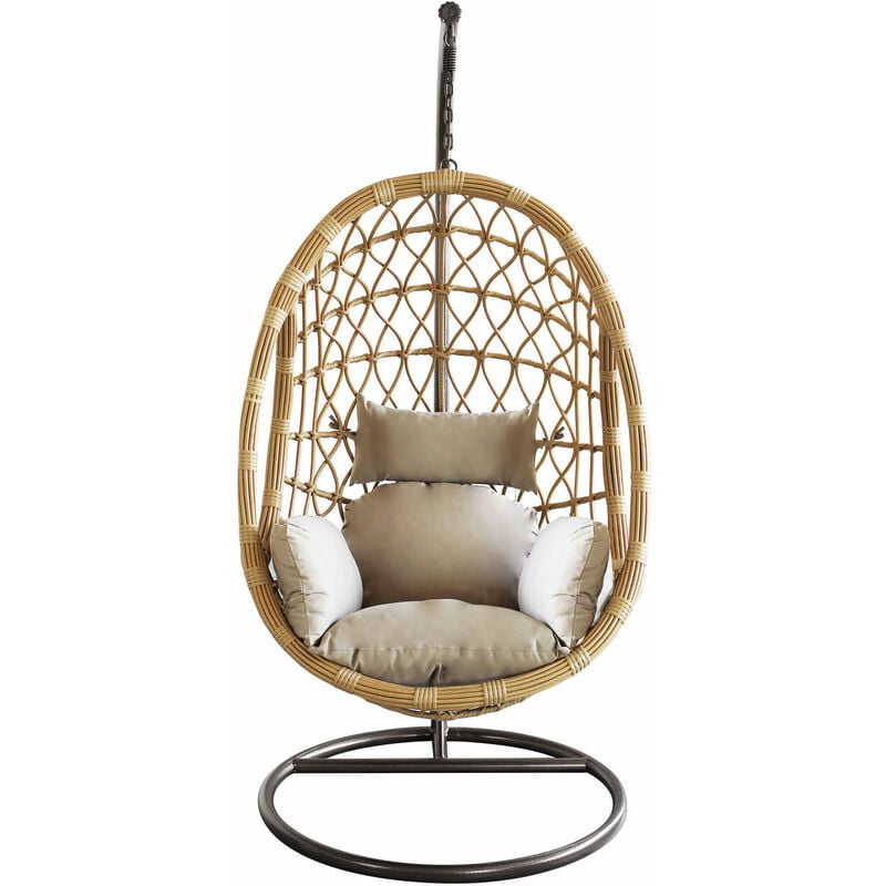 Dondolo a sospensione da giardino in acciaio e wicker con cuscino Swing - BurlyWood