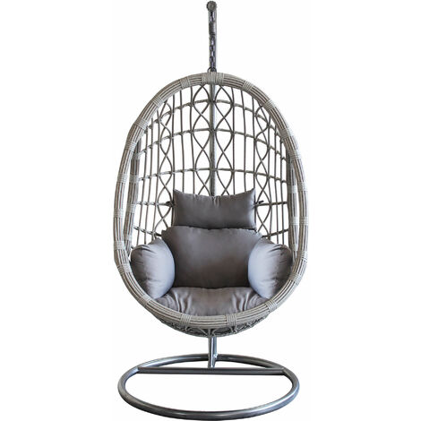 Dondolo a sospensione da giardino in acciaio e wicker con cuscino Swing -  Grey