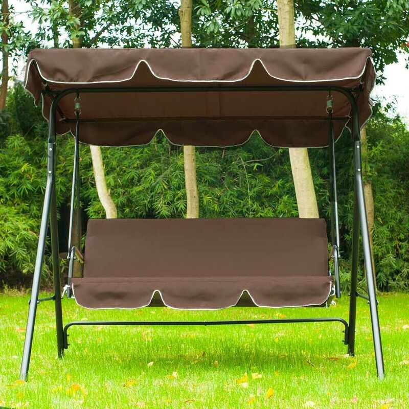 BAKAJI Dondolo da Giardino 3 Posti con Tetto Parasole Regolabile Struttura in Acciaio Seduta in Tessuto Oxford Dimensioni 170 x 110 x 153 cm Coffee