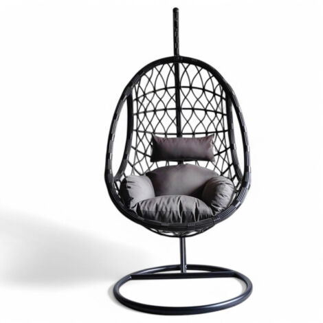 Dondolo con struttura in metallo e seduta in wicker nero schienale design moderno 195x93x122cm