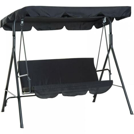 CYSLMUK Dondolo da esterno a 3 posti, copertura impermeabile per dondolo, copertura per sedia da esterno a 3 posti (dondolo non incluso) (nero, 190x132x15 cm)