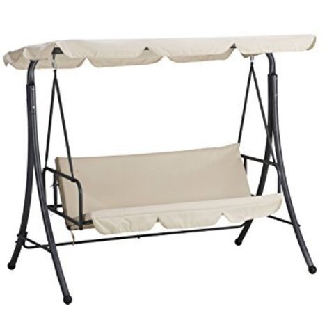 BRICOSHOP24 dondolo da esterno a 3 posti "bali" in acciaio e poliestere colore beige, 190x120x165 cm