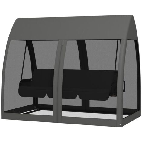 DONDOLO DA GIARDINO 2 IN 1 CONVERTIBILE IN LETTO CON CUSCINI E ZANZARIERA. 240X140X197 CM. GRIGIO