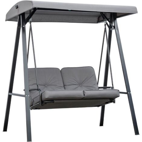 Dondolo da Giardino 2 Posti 144x117x173 cm con Tettuccio Regolabile e Cuscini in Acciaio e Poliestere Grigio