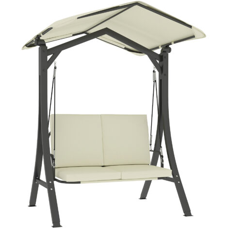 Dondolo da Giardino 2 Posti 150x120x182 cm con Tettuccio Regolabile Crema