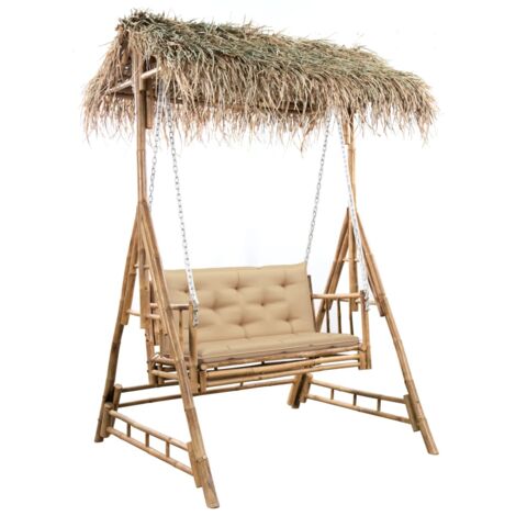 Dondolo da Giardino 2 Posti Cuscini Foglie di Palma 202cm Bambù vidaXL