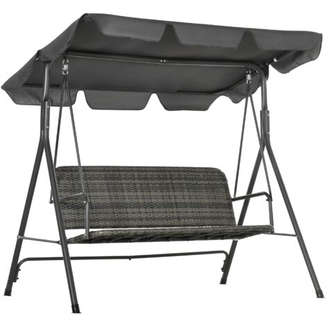 Dondolo da Giardino 3 Posti 167x112x153 cm con Tettuccio Regolabile in Rattan PE Grigio Scuro