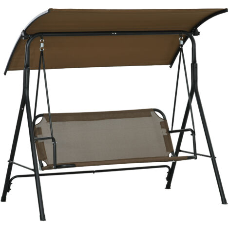 Dondolo da Giardino 3 Posti 172x110x153 cm con Copertura Regolabile in Acciaio e Poliestere Marrone e Grigio