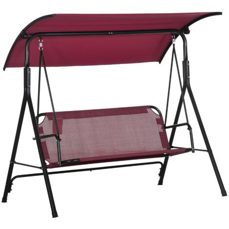 Dondolo da Giardino 3 Posti 172x110x153 cm con Tetto Parasole Rosso e Nero
