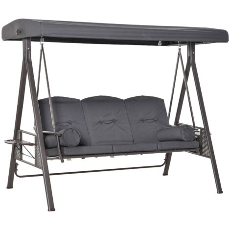 Dondolo da Giardino 3 Posti 208x120x172 cm Tetto Regolabile Portabicchieri e Cuscini Grigio