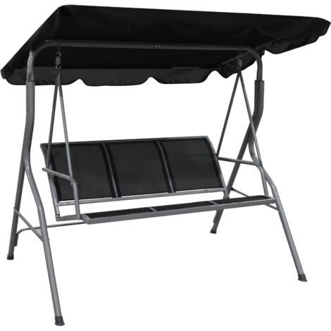 Dondolo Da Giardino 3 Posti Con Tetto Parasole Uv Resistente Regolabile Reclinabile Impermeabile Struttura In Acciaio 178x109x165 Cm Seduta Textilene