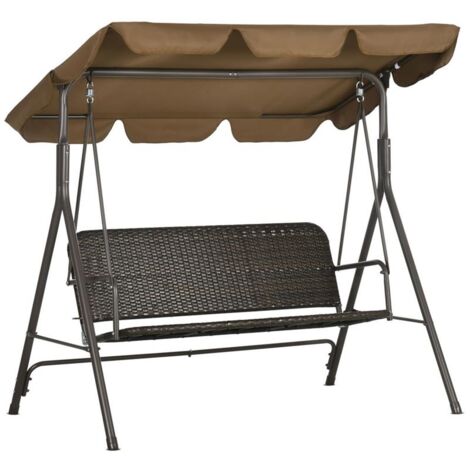 DONDOLO DA GIARDINO 3 POSTI CON TETTUCCIO PARASOLE 167 X 112 X 153 CM MARRONE
