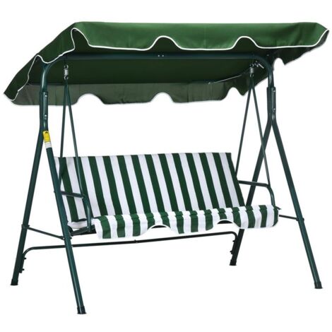 DONDOLO DA GIARDINO 3 POSTI IN ACCIAIO E TESLIN CON TETTO PARASOLE. 172X110X153 CM. BIANCO E VERDE