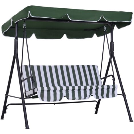 Dondolo da Giardino a 3 Posti 172x110x153 cm con Tettuccio Inclinabile e Cuscini Verde